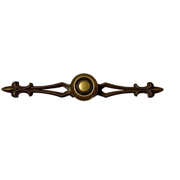 Vintage Drawer Pull Handle Brass Gothic fleur de lis - Picture 1 of 7